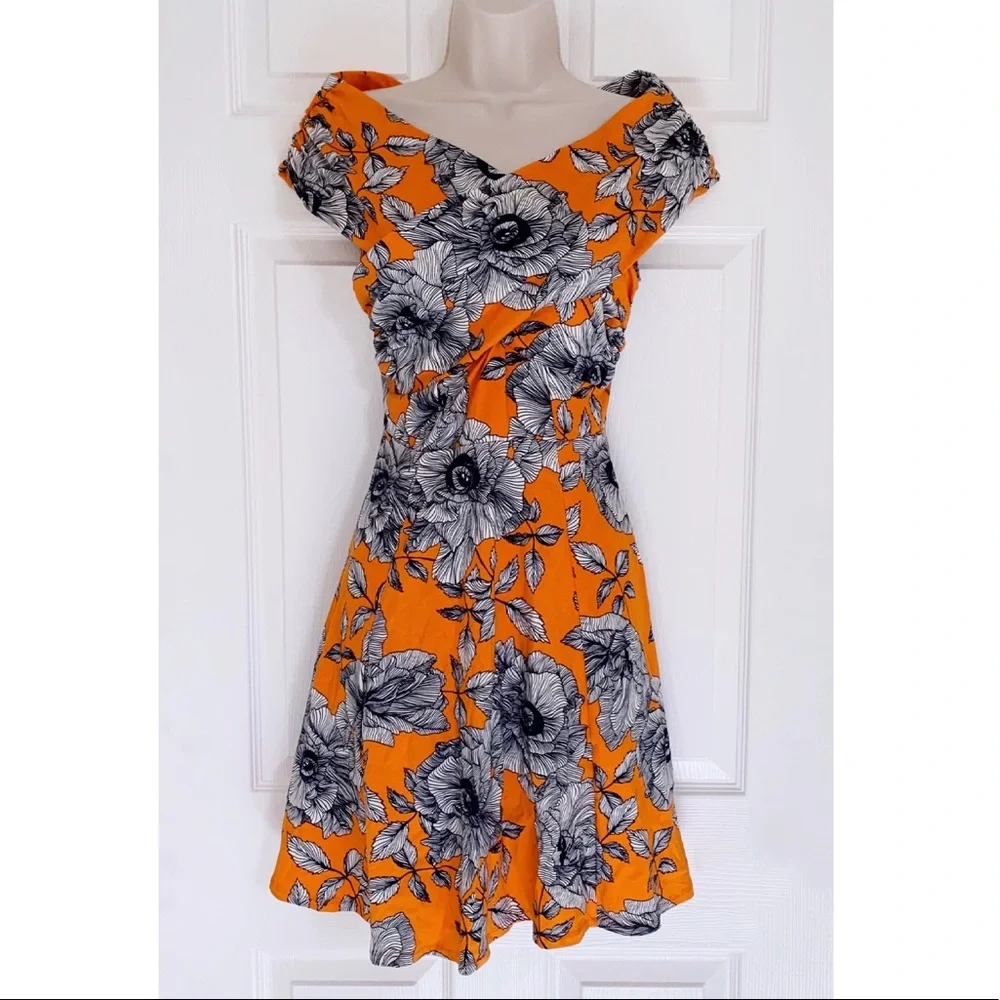 ASOS Bardot Floral Print A line Mini Dress with Cross Front